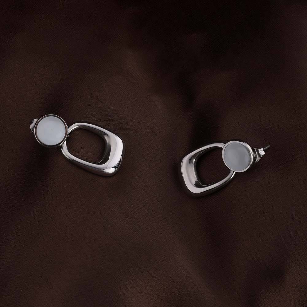 Statement White Stone Silver Drop Earrings : PMW02ER019