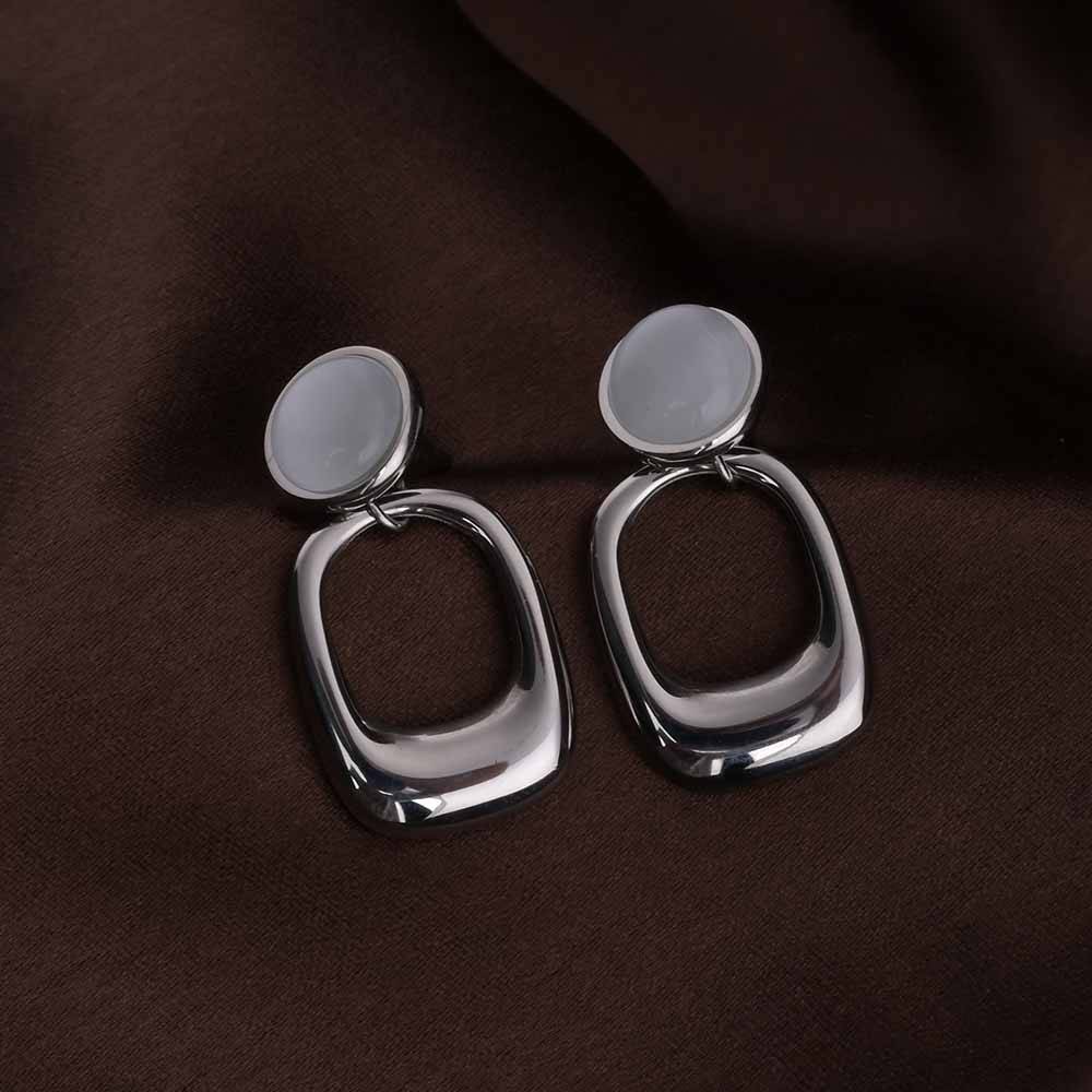 Statement White Stone Silver Drop Earrings : PMW02ER019