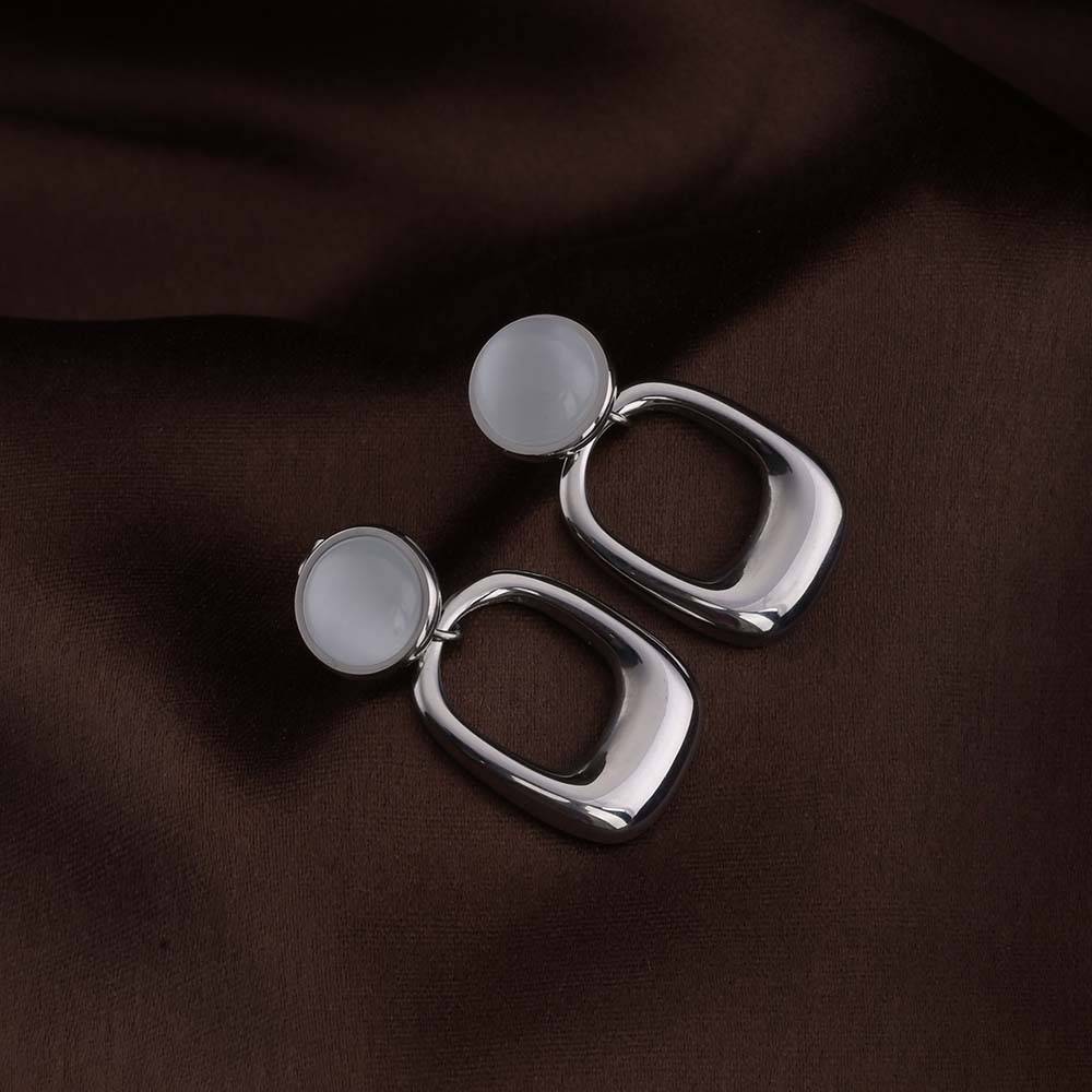 Statement White Stone Silver Drop Earrings : PMW02ER019