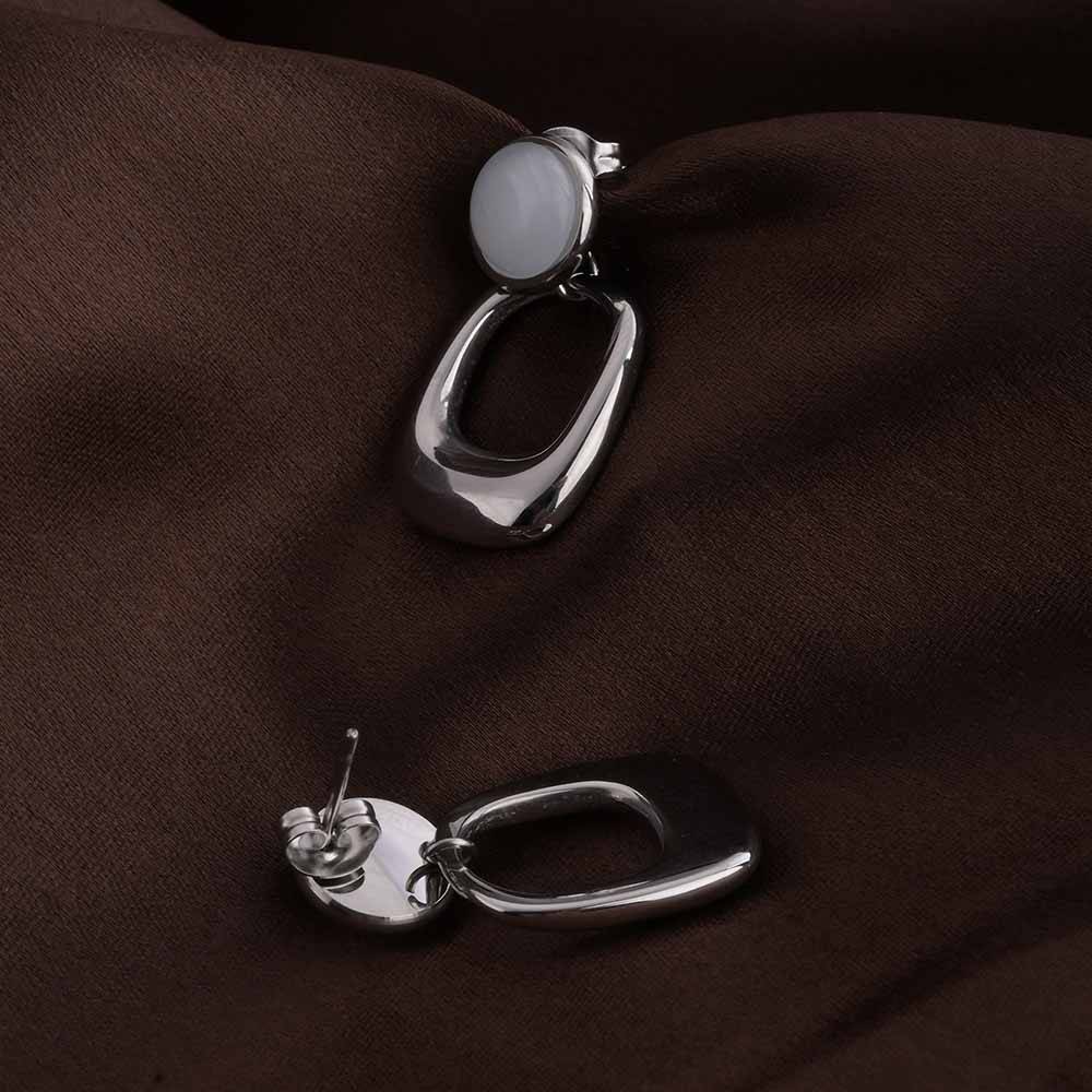 Statement White Stone Silver Drop Earrings : PMW02ER019