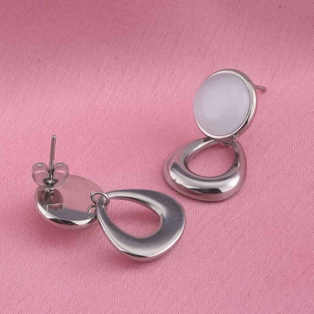Classic White Stone Silver Drop Earrings : PMW02ER020