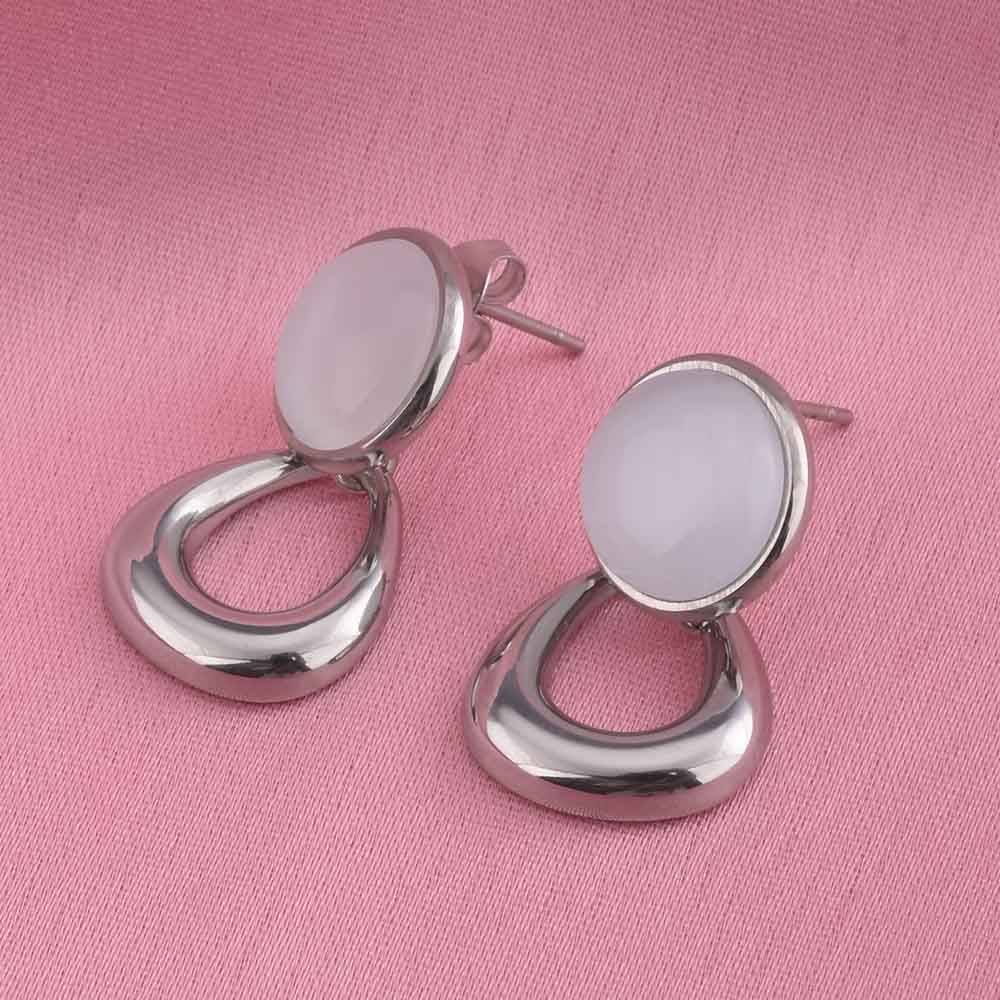 Classic White Stone Silver Drop Earrings : PMW02ER020