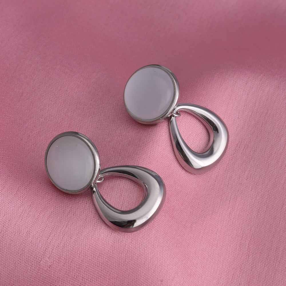 Classic White Stone Silver Drop Earrings : PMW02ER020
