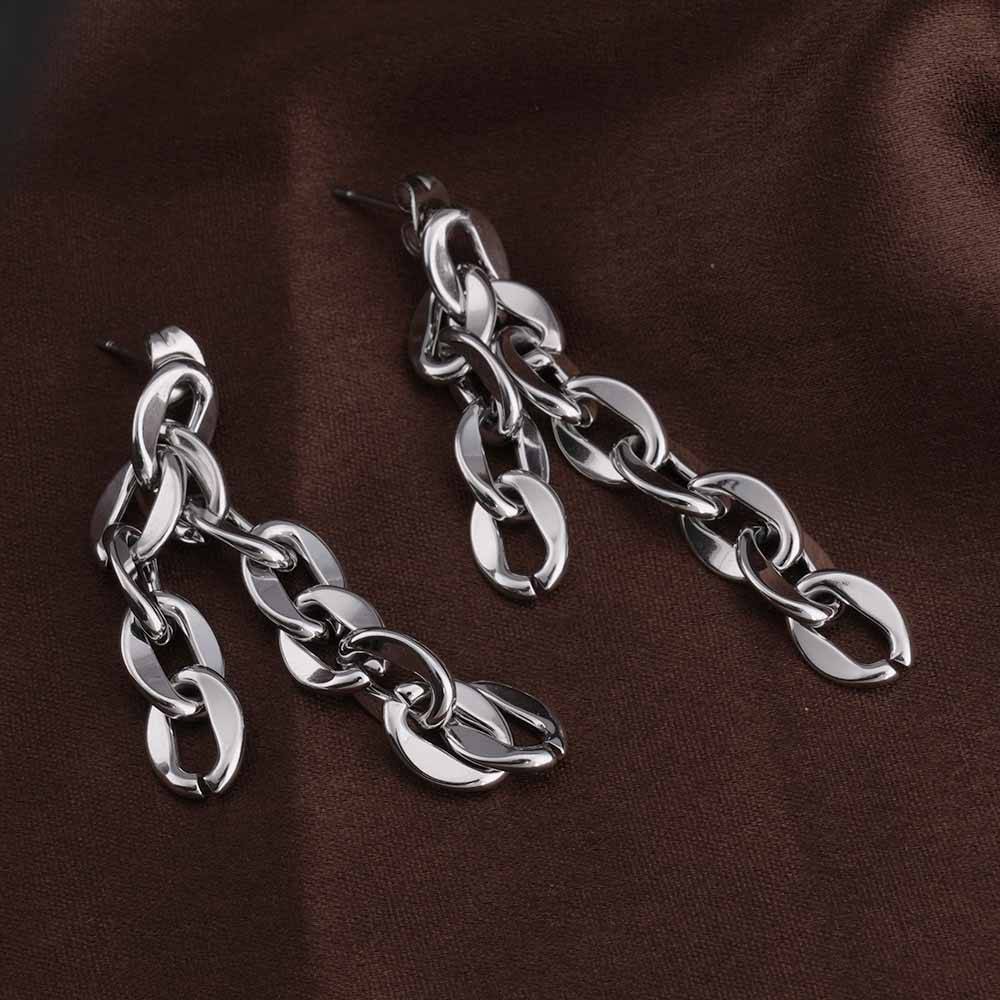 Long Silver Chain Drop Earrings : PMW02ER026