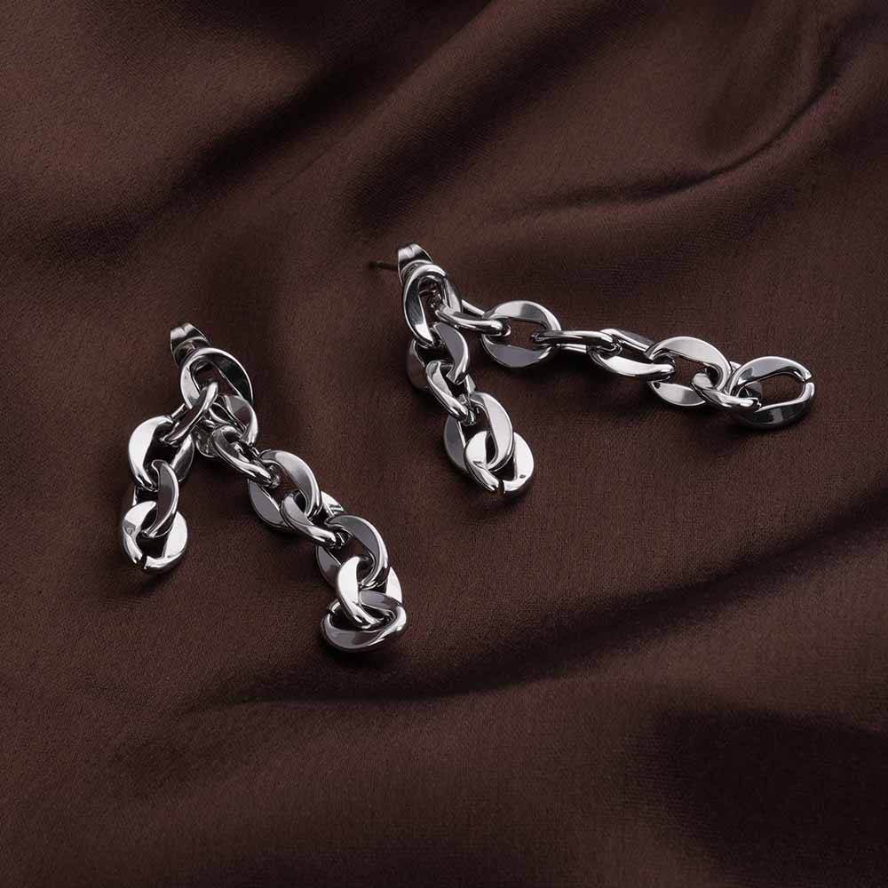 Long Silver Chain Drop Earrings : PMW02ER026