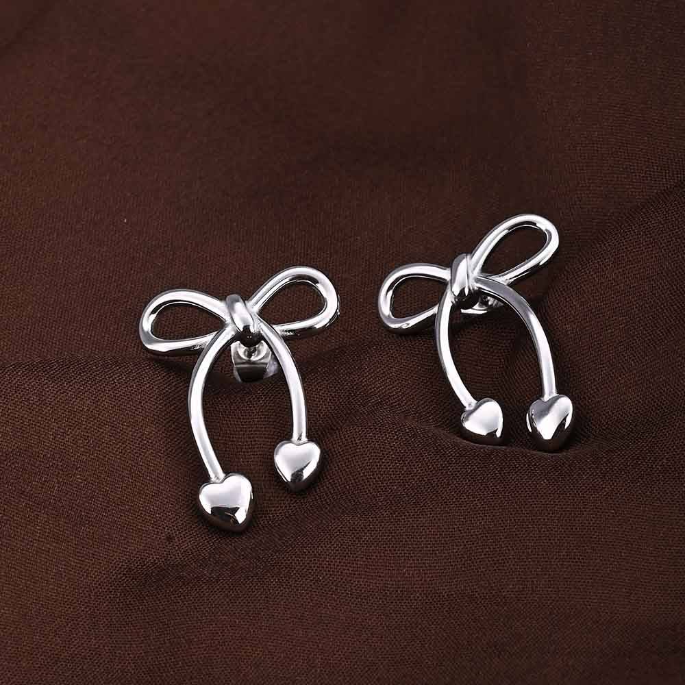 Unique Silver Bow & Heart Drop Earrings : PMW02ER027