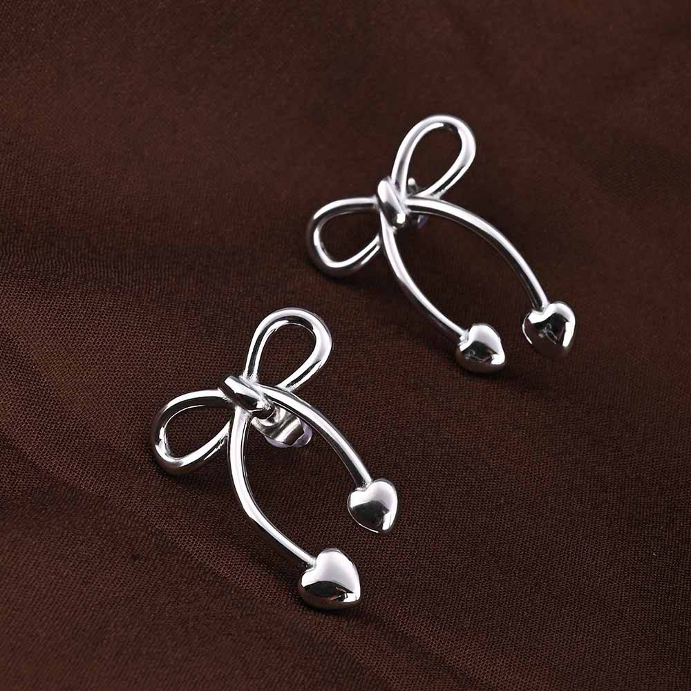Unique Silver Bow & Heart Drop Earrings : PMW02ER027