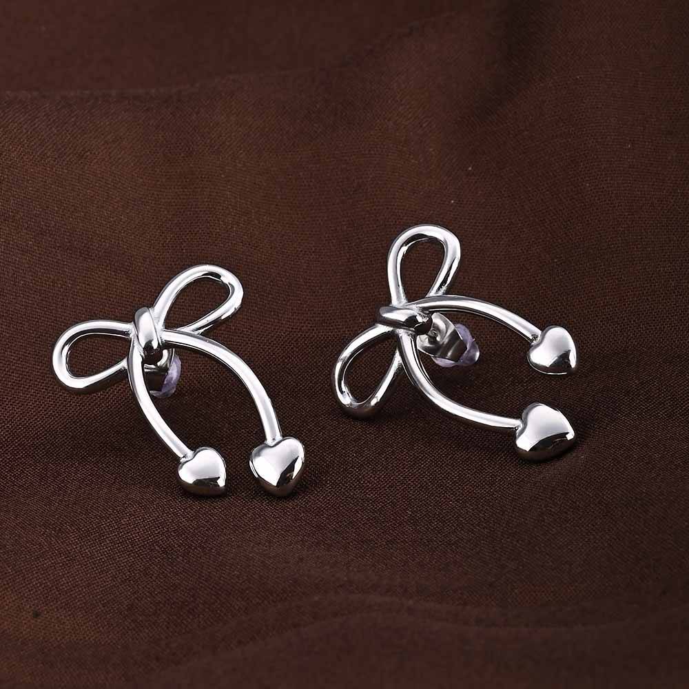 Unique Silver Bow & Heart Drop Earrings : PMW02ER027