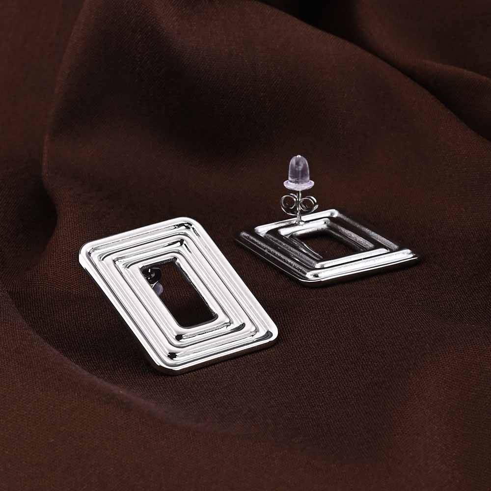 Rectangular Silver Statement Stud Earrings : PMW02ER028