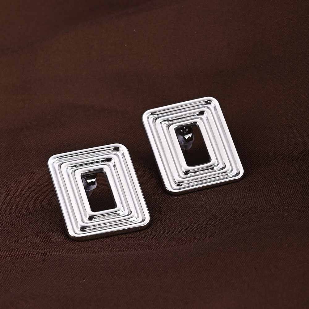 Rectangular Silver Statement Stud Earrings : PMW02ER028