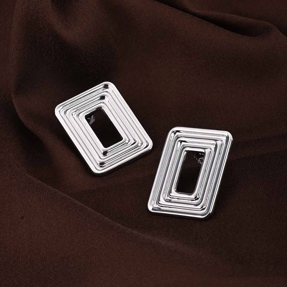 Rectangular Silver Statement Stud Earrings : PMW02ER028