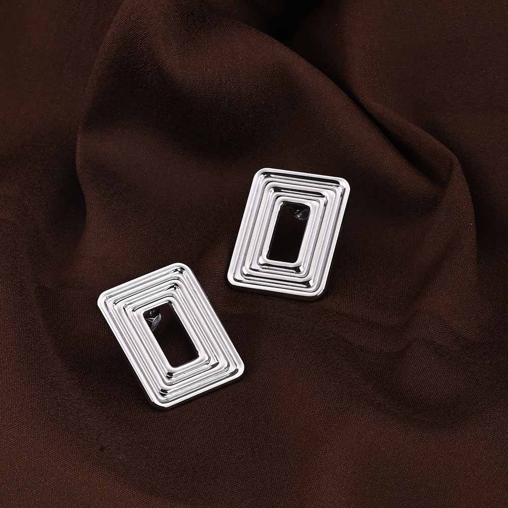 Rectangular Silver Statement Stud Earrings : PMW02ER028