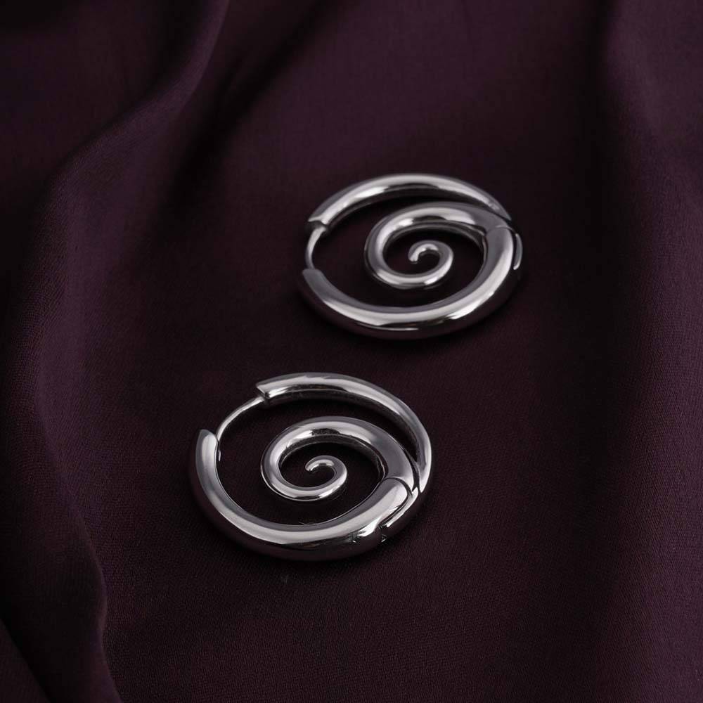 Spiral Serenity Silver Hoops Earrings : PMW02ER036