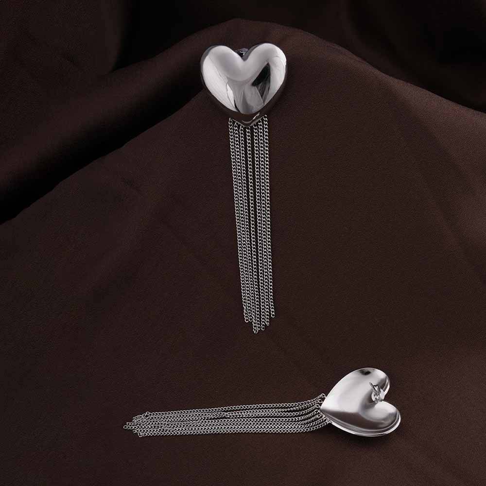 Silver Heart Fringe Drop Earrings : PMW02ER040
