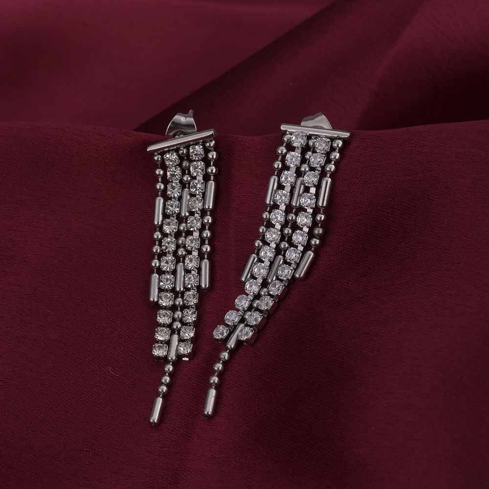 Zircon Studded Silver Drop Earrings : PMW02ER043