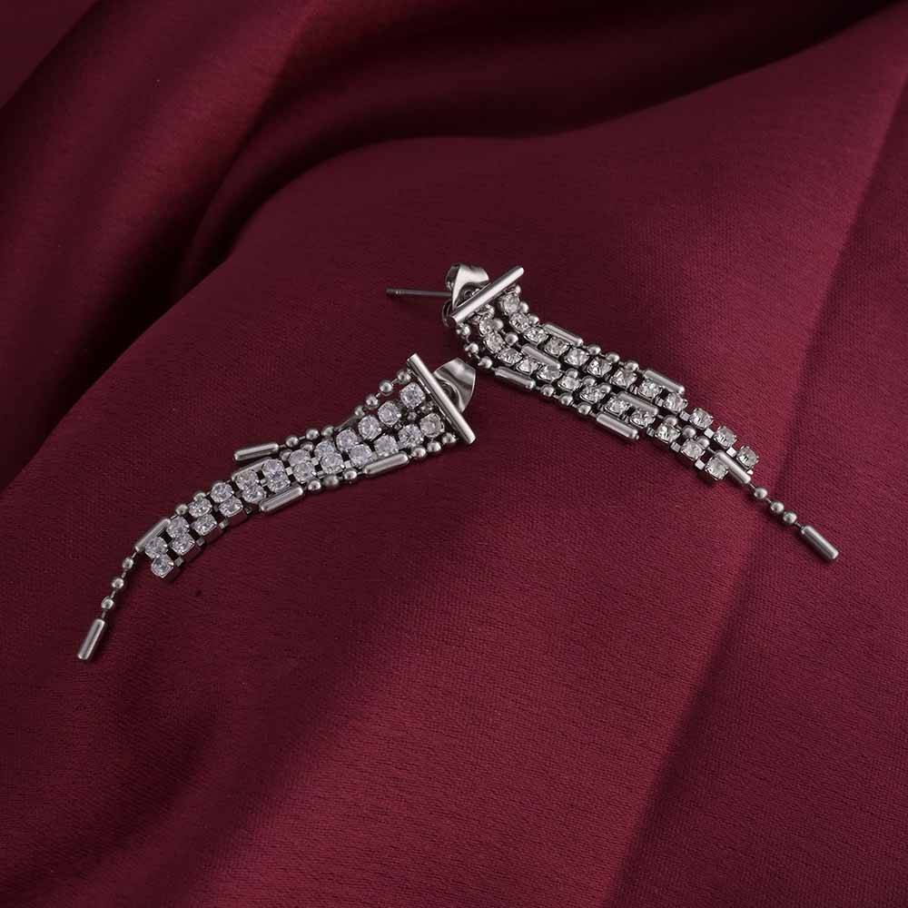 Zircon Studded Silver Drop Earrings : PMW02ER043