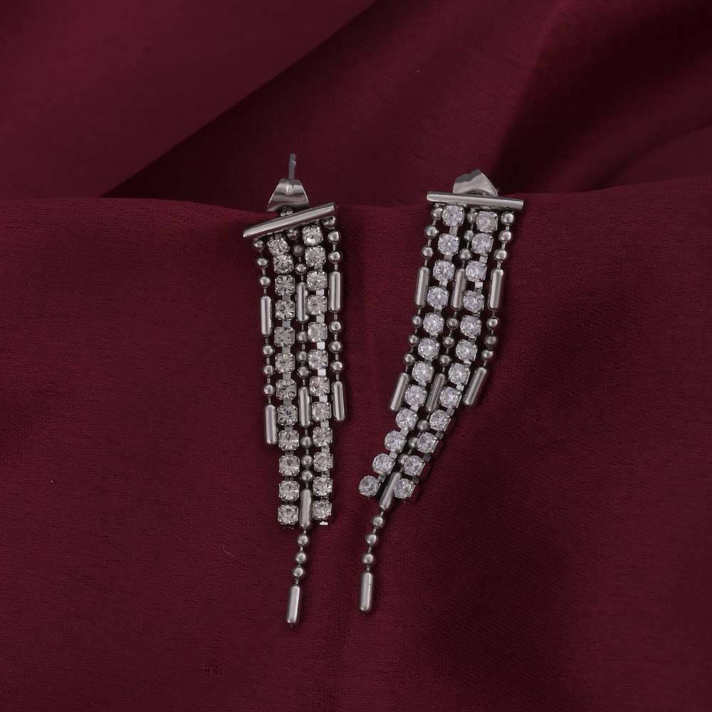 Zircon Studded Silver Drop Earrings : PMW02ER043