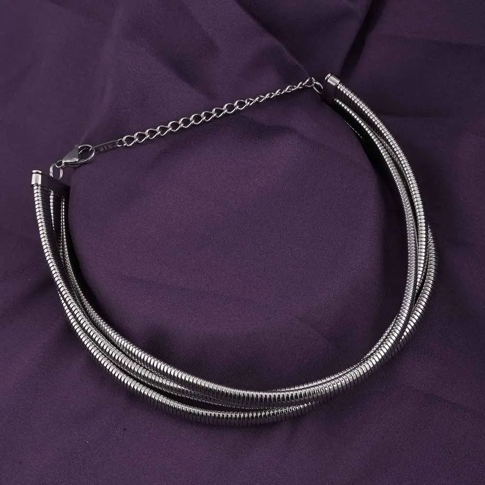 Elegant Layered Silver Necklace : PMW02NC015