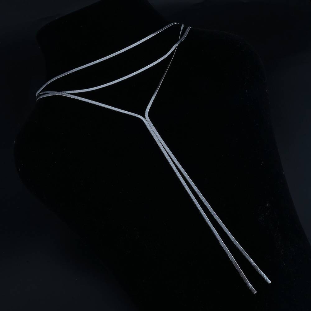 Detailed Long Linked Silver Chain Necklace : PMW02NC016
