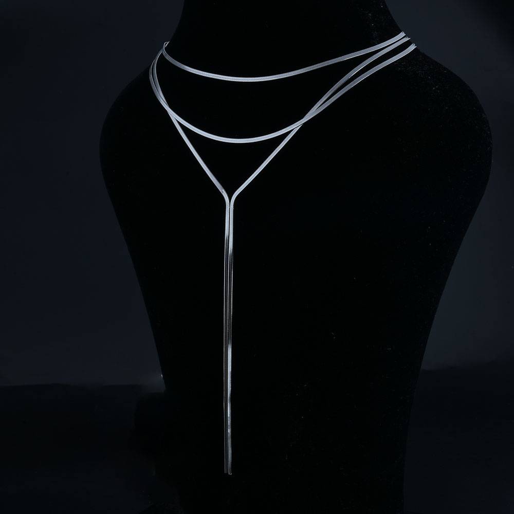 Detailed Long Linked Silver Chain Necklace : PMW02NC016
