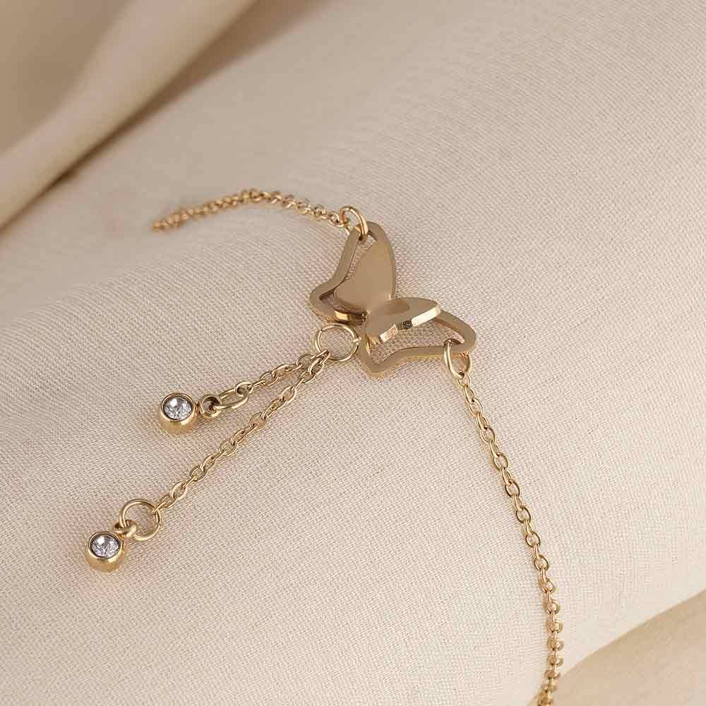 Butterfly Charm Anklet For Womens - Waterproof & Anti-Tarnish : PMWSSAN016-G