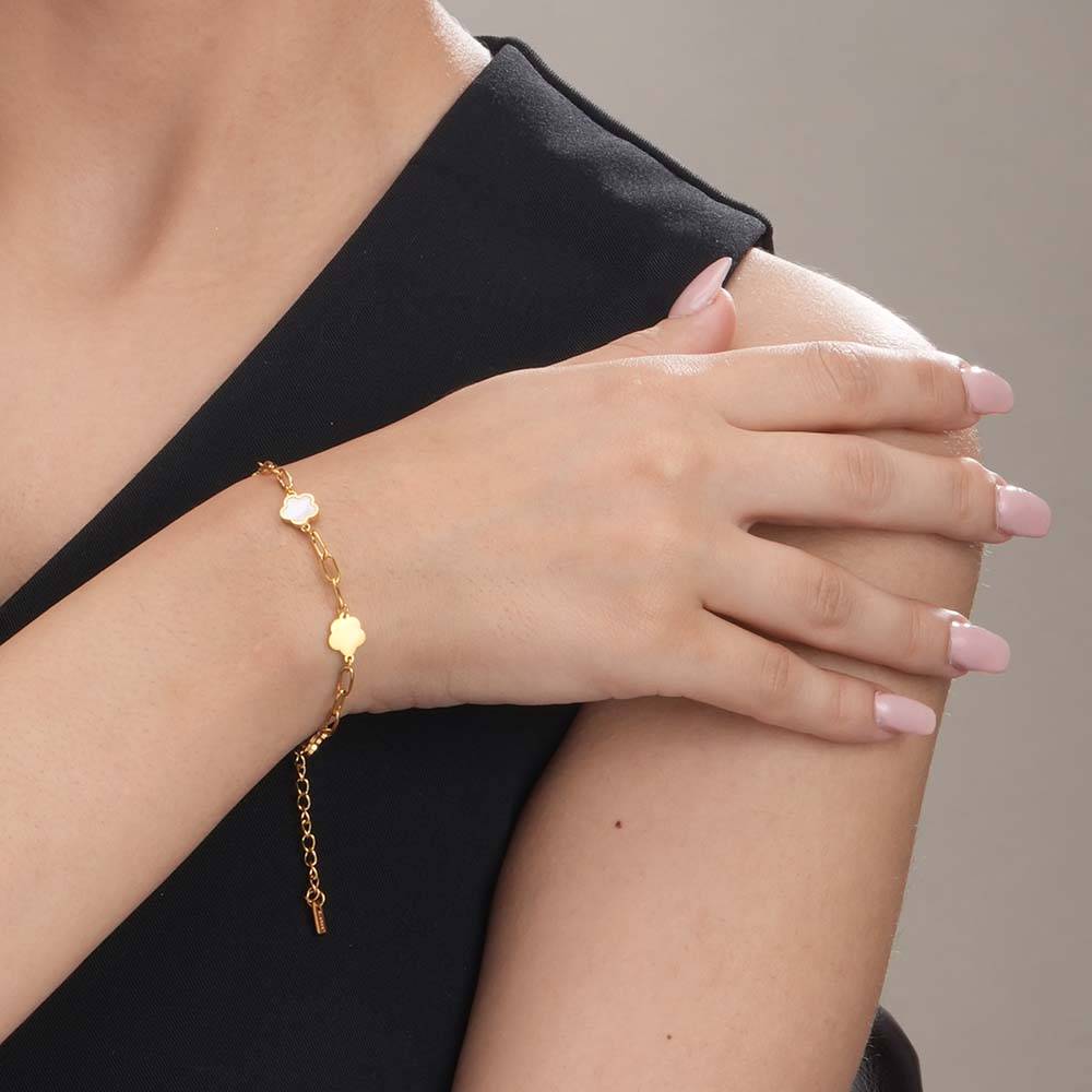 Palmonas Lucky Four-Leaf Clover Bracelet For Womens - Waterproof & Anti-Tarnish : PMWSSBR073-G