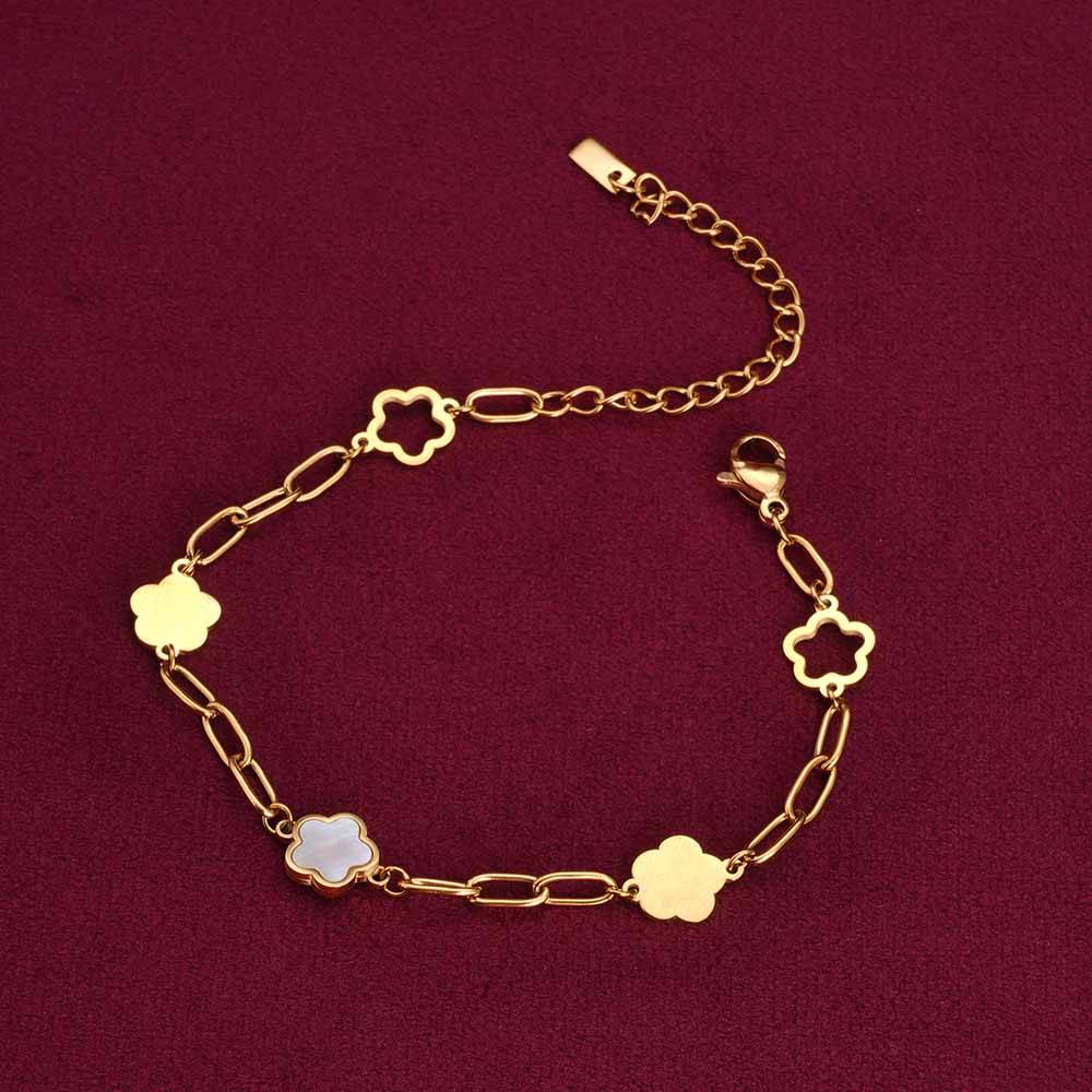 Palmonas Lucky Four-Leaf Clover Bracelet For Womens - Waterproof & Anti-Tarnish : PMWSSBR073-G