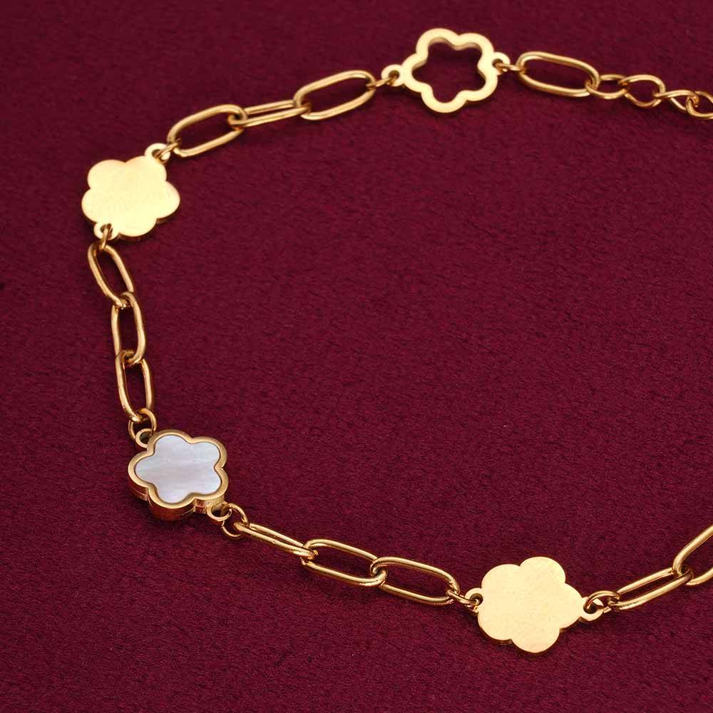 Palmonas Lucky Four-Leaf Clover Bracelet For Womens - Waterproof & Anti-Tarnish : PMWSSBR073-G