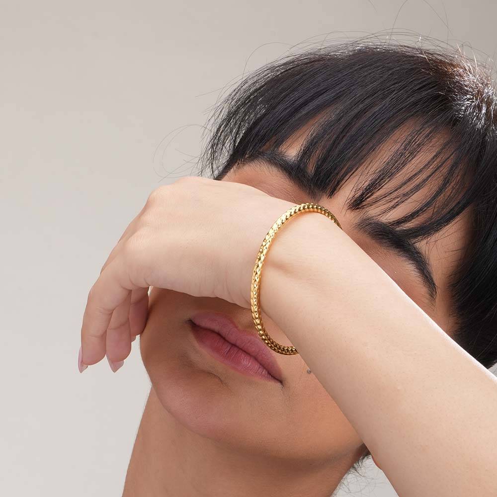 Palmonas Gold Plated Circle Hammered Buddhist Bracelet For Womens - Waterproof & Anti-Tarnish : PMWSSBR074-G