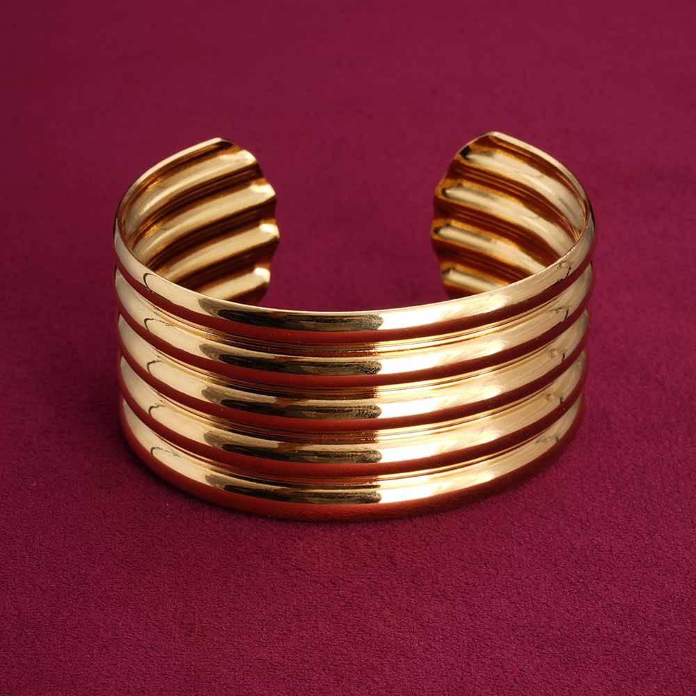 Palmonas Golden Stack Cuff Bracelet For Womens - Waterproof & Anti-Tarnish : PMWSSBR092-G