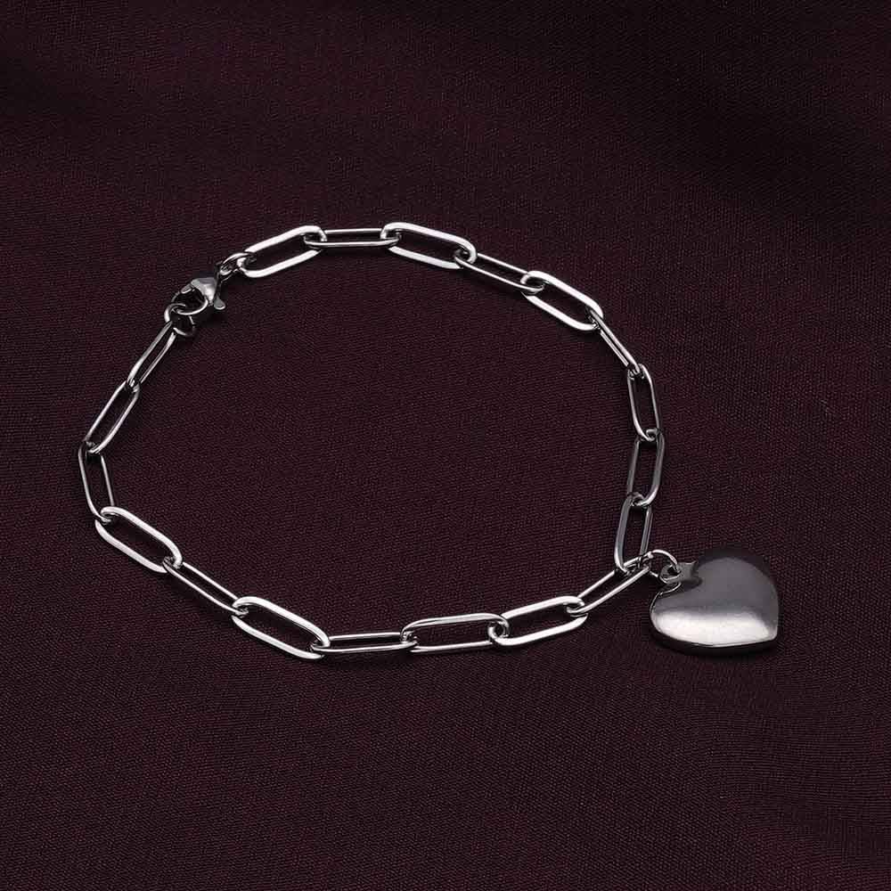 Palmonas Heart Charm Silver Bracelet For Mens - Waterproof & Anti-Tarnish : PMWSSBR119-S