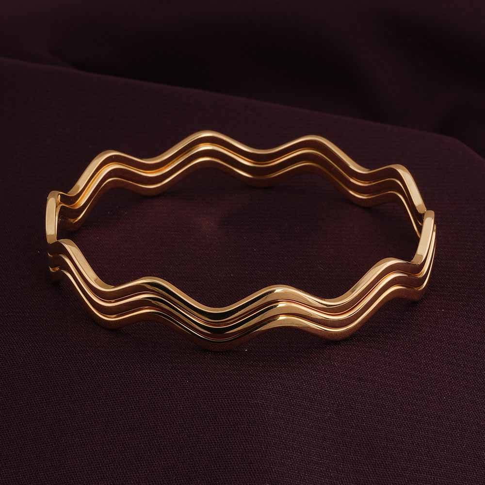 Gold Wavy Layered Bangle Bracelet For Women : PMWSSBR136-G