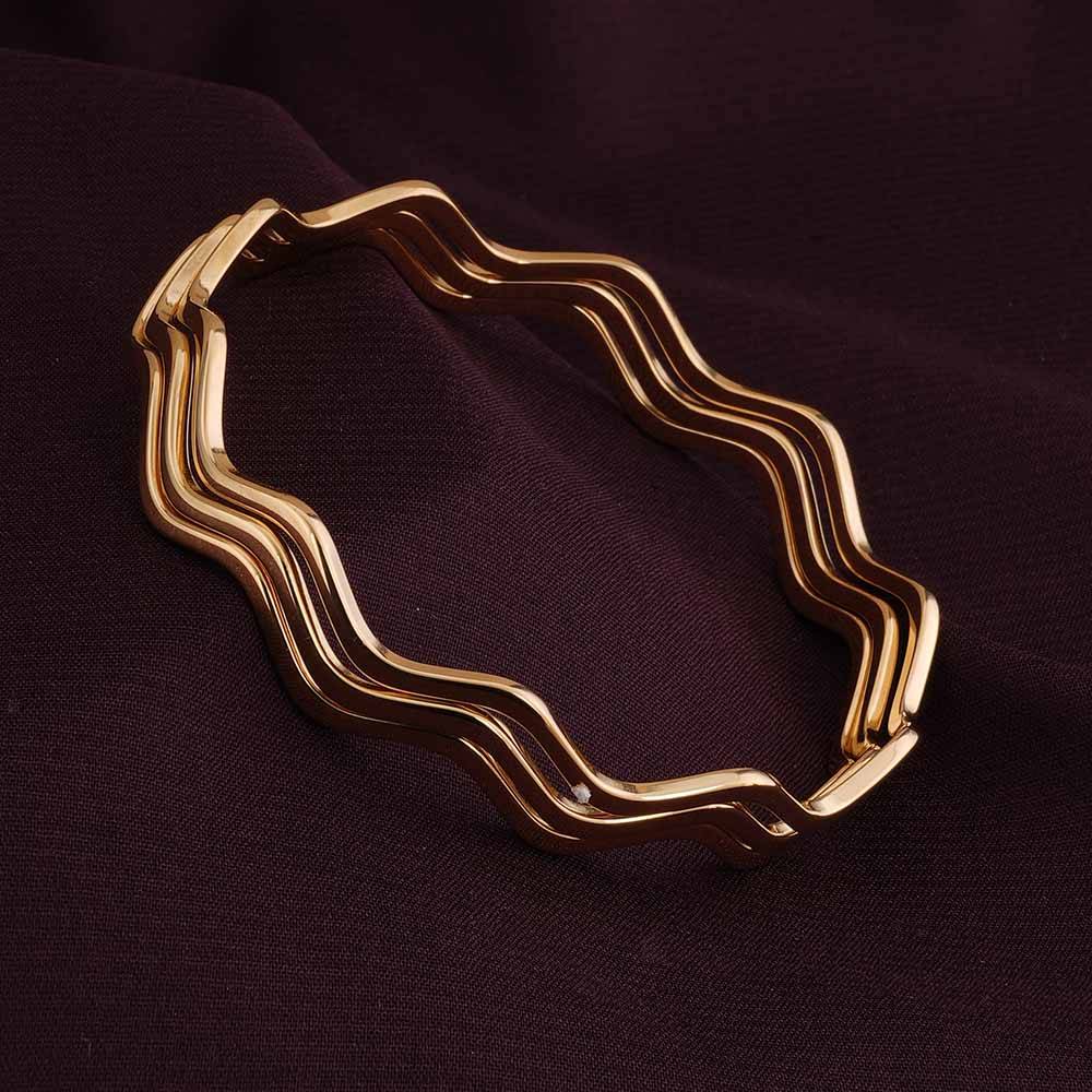 Gold Wavy Layered Bangle Bracelet For Women : PMWSSBR136-G