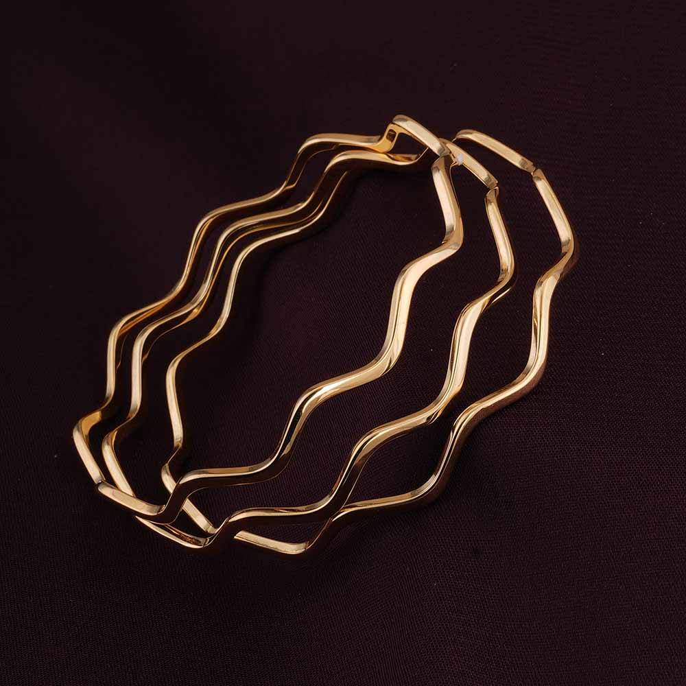 Gold Wavy Layered Bangle Bracelet For Women : PMWSSBR136-G