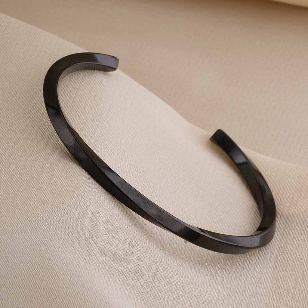 Black Hammered Cuff Bracelet For Women : PMWSSBR142-G
