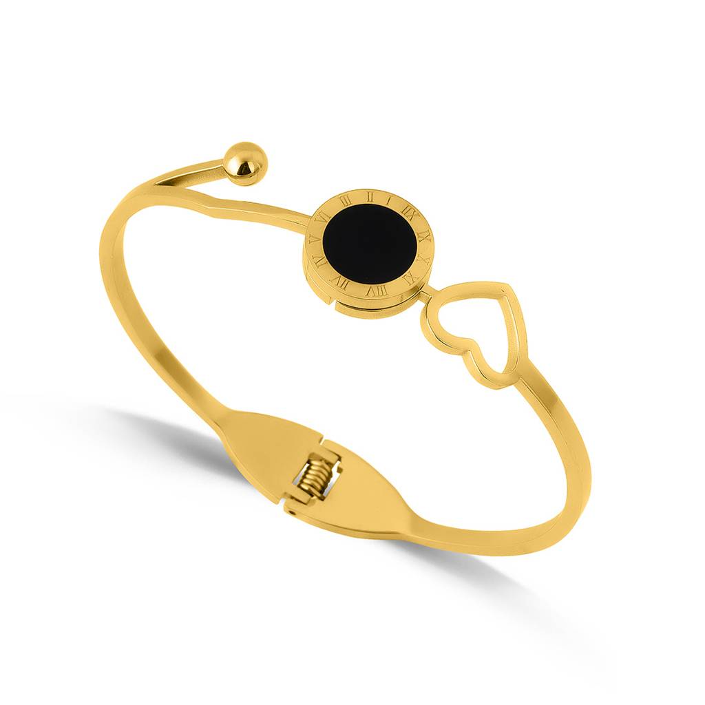 Heart And Black Onyx Bangle Bracelet For Women : PMWSSBR144-G