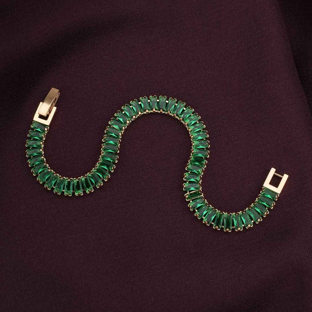 Palmonas Emerald Link Green Stone Bracelet For Womens - Waterproof & Anti-Tarnish : PMWSSBR176-G