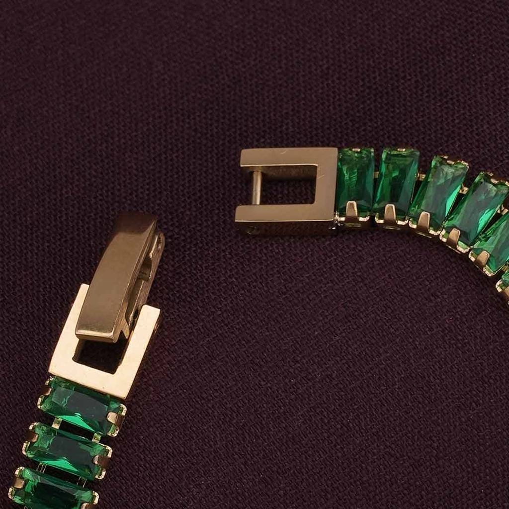 Palmonas Emerald Link Green Stone Bracelet For Womens - Waterproof & Anti-Tarnish : PMWSSBR176-G