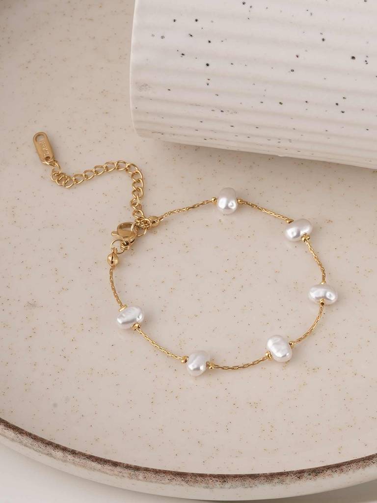 Palmonas Classical Baroque Pearl Braclet For Womens - Waterproof & Anti-Tarnish : PMWSSBR180-G