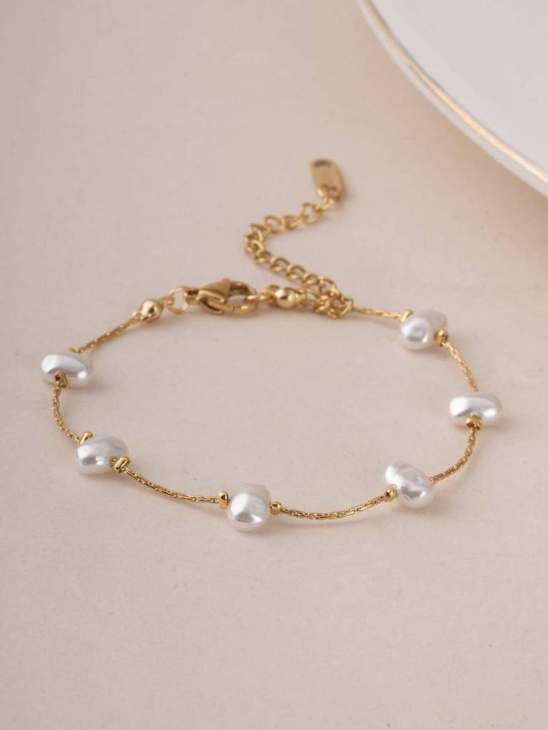 Palmonas Classical Baroque Pearl Braclet For Womens - Waterproof & Anti-Tarnish : PMWSSBR180-G