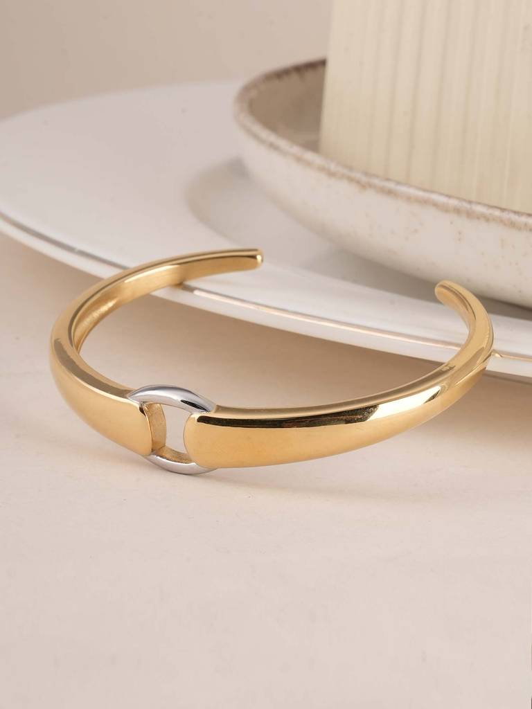 Palmonas Modern Bi-Metal Cuff Bracelet For Womens - Waterproof & Anti-Tarnish : PMWSSBR193-MC
