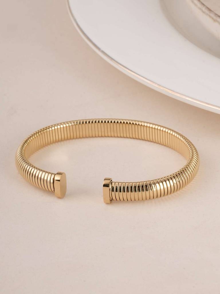 Palmonas Chunky Ribbed Stretch Cuff Bracelet For Womens - Waterproof & Anti-Tarnish : PMWSSBR197-G