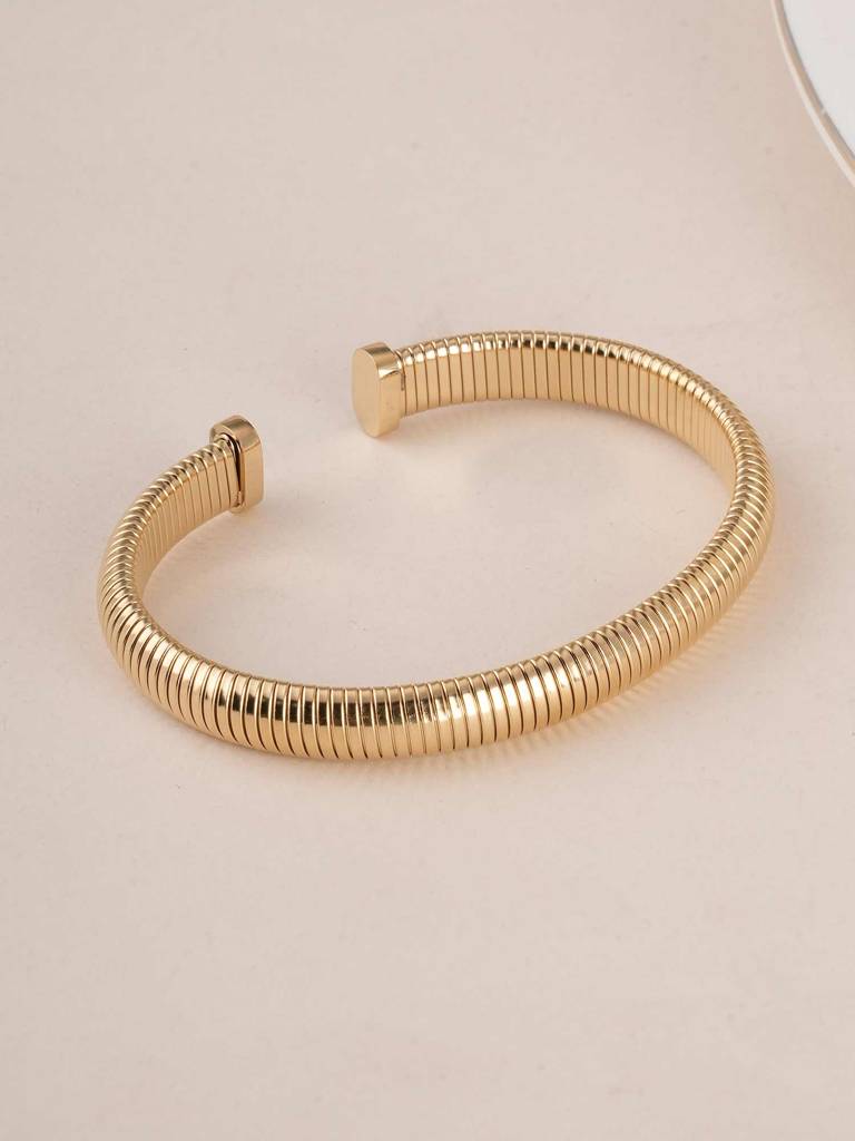 Palmonas Chunky Ribbed Stretch Cuff Bracelet For Womens - Waterproof & Anti-Tarnish : PMWSSBR197-G