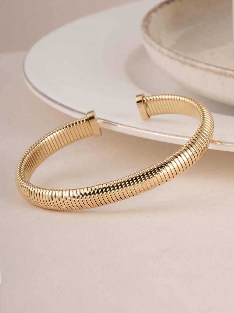 Palmonas Chunky Ribbed Stretch Cuff Bracelet For Womens - Waterproof & Anti-Tarnish : PMWSSBR197-G