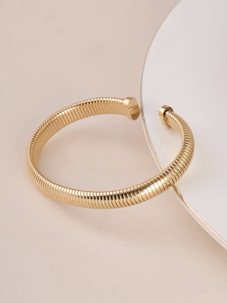 Palmonas Chunky Ribbed Stretch Cuff Bracelet For Womens - Waterproof & Anti-Tarnish : PMWSSBR197-G