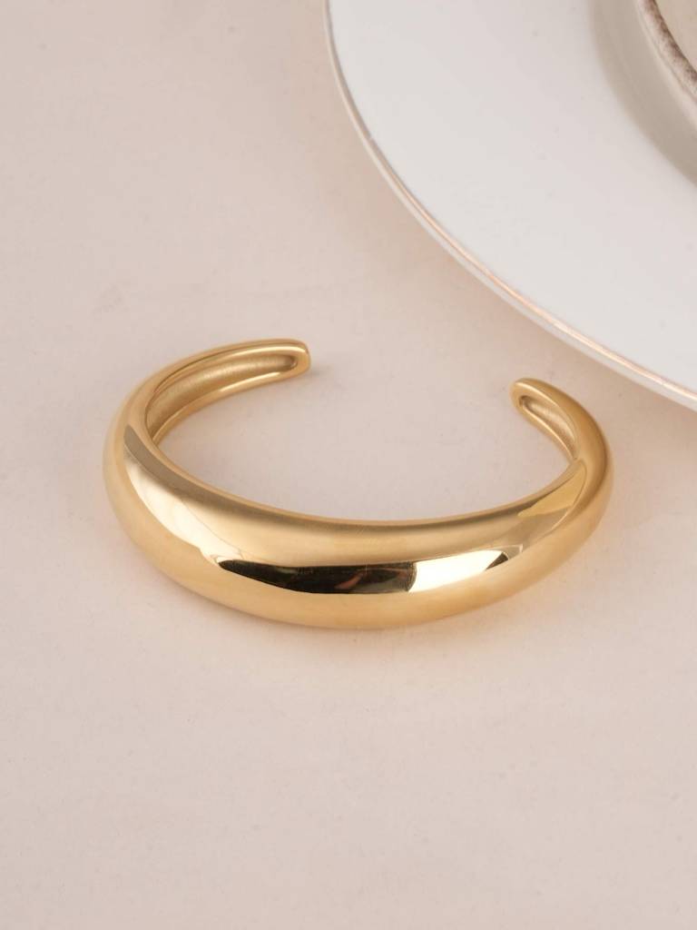 Plain Gold Stackable Cuff Bracelet For Womens - Waterproof & Anti-Tarnish : PMWSSBR200-G