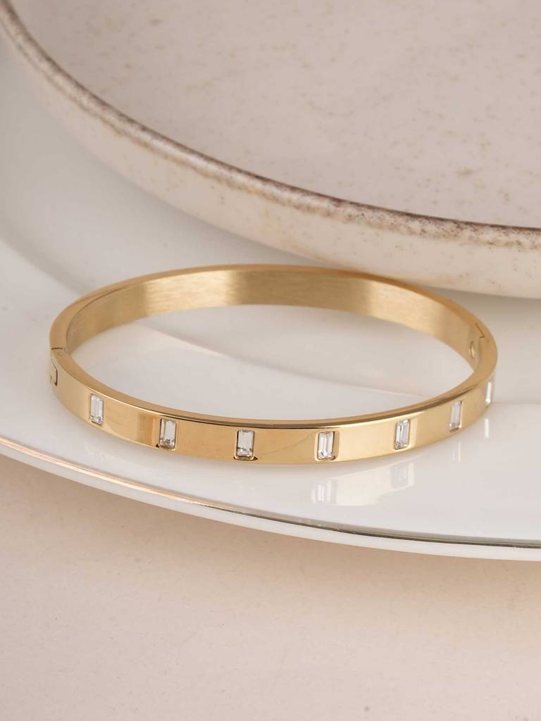 Palmonas Gold Rectangle Diamond Bangle Bracelet For Womens - Waterproof & Anti-Tarnish : PMWSSBR210-G