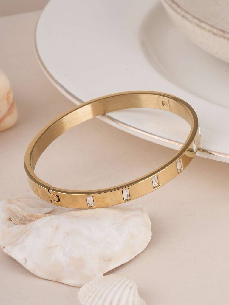 Palmonas Gold Rectangle Diamond Bangle Bracelet For Womens - Waterproof & Anti-Tarnish : PMWSSBR210-G