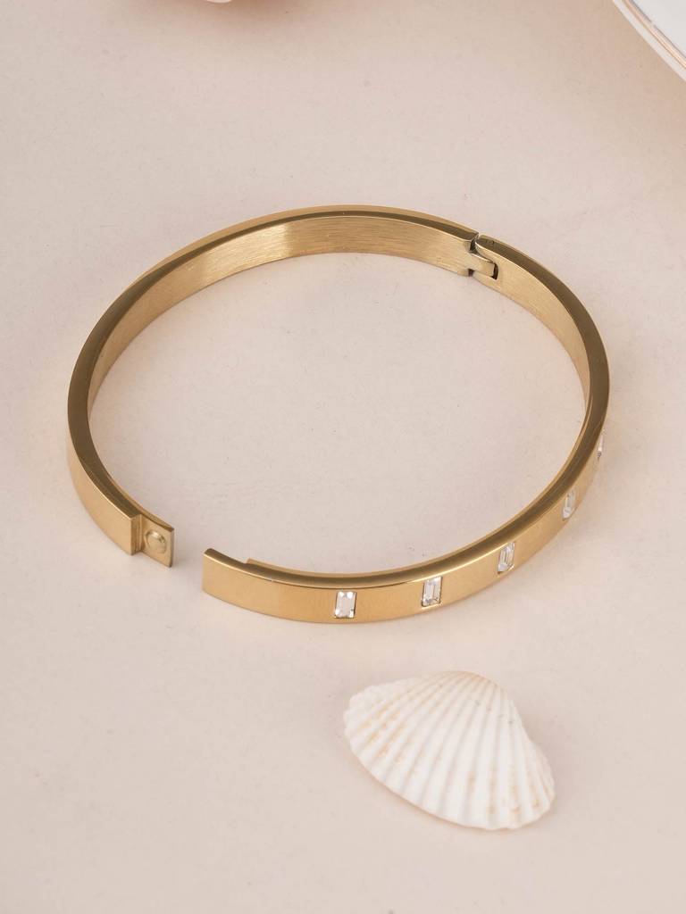 Palmonas Gold Rectangle Diamond Bangle Bracelet For Womens - Waterproof & Anti-Tarnish : PMWSSBR210-G