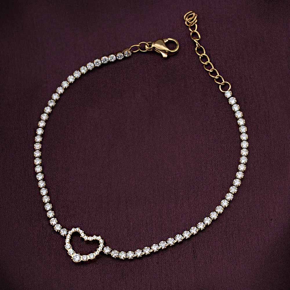 Palmonas Heart Diamond Chain Bracelet For Womens - Waterproof & Anti-Tarnish : PMWSSBR211-G